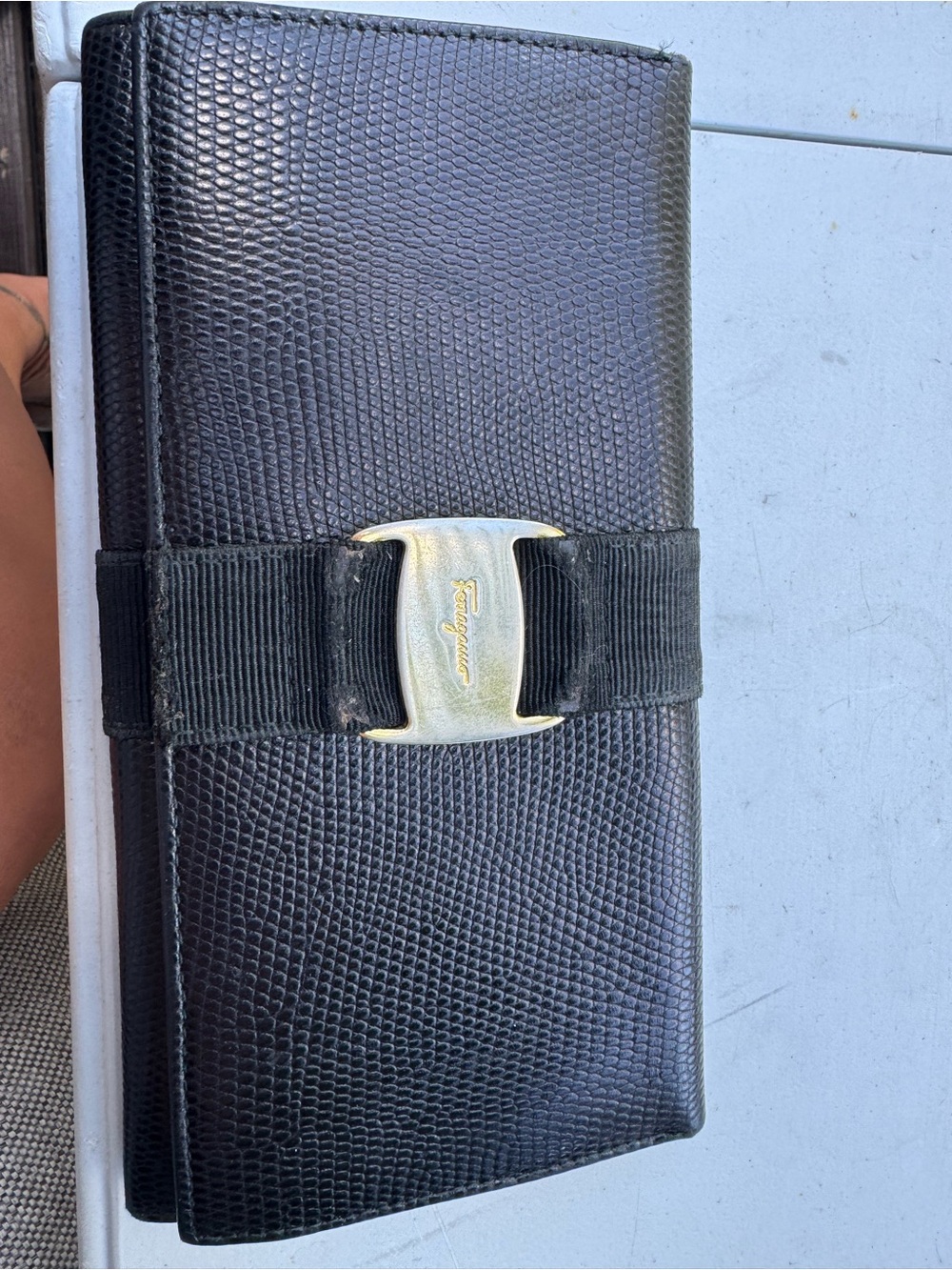 Salvatore Ferragamo Black Leather Clutch with Gold Vara Buckle - Picture 3 of 8